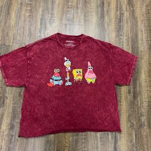 Nickelodeon Spongebob Squarepants Graphic T‎ Shirt XL Red crop top Crew Neck